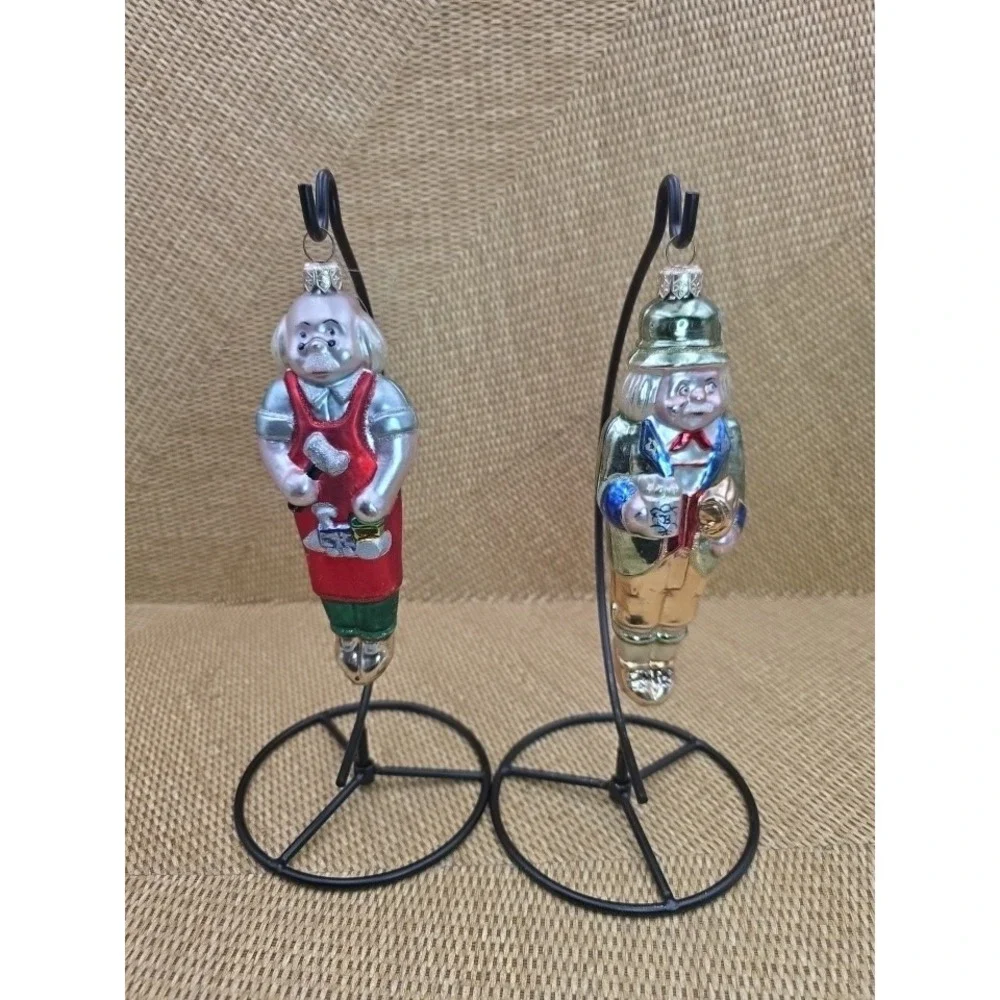 Vtg Lot of 2 Made In Poland Blown Glass Toy Maker Nutcracker Christmas Ornaments